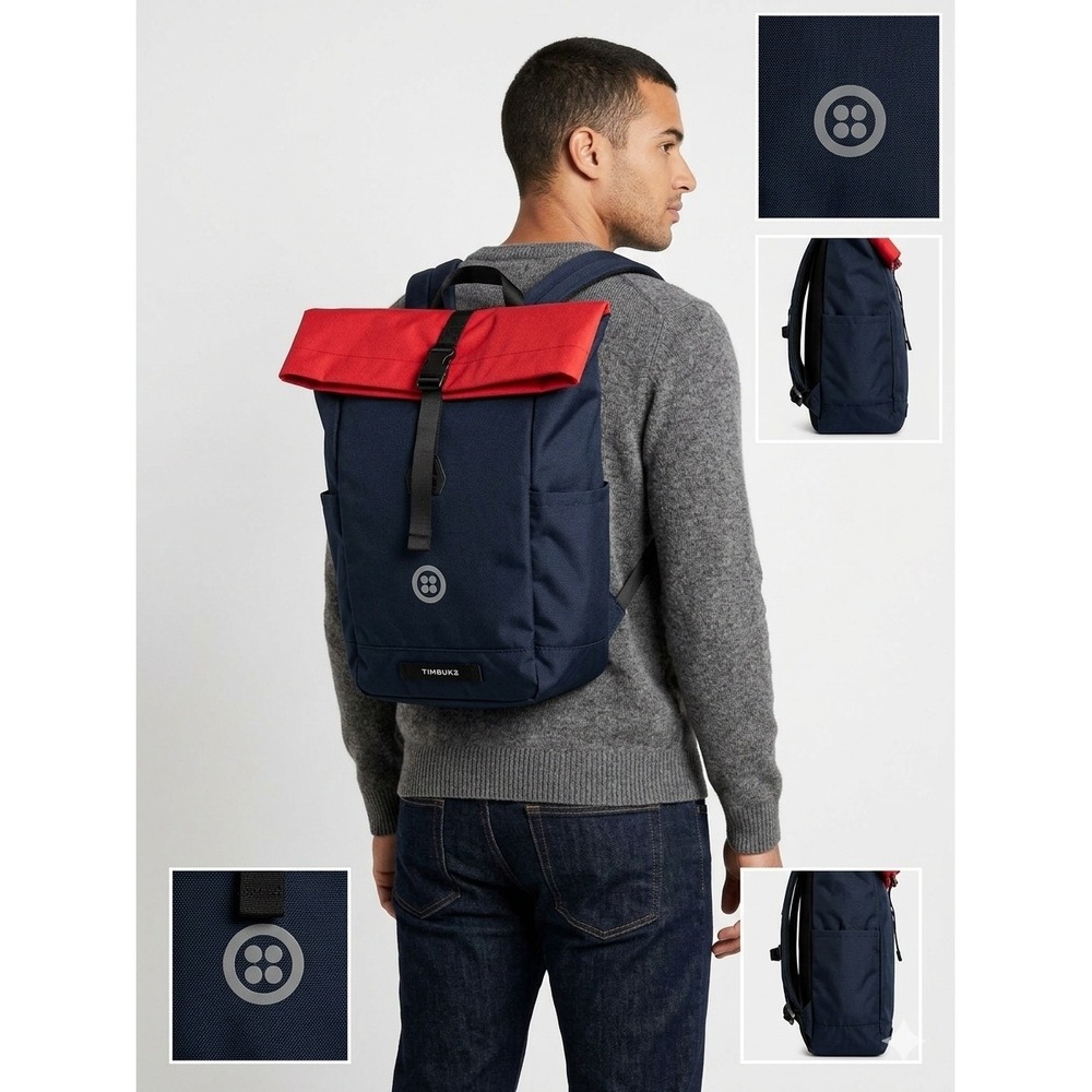 Timbuk2 Tuck Laptop Backpack Mens OS Navy Blue Red Roll Top Canvas NWT NEW